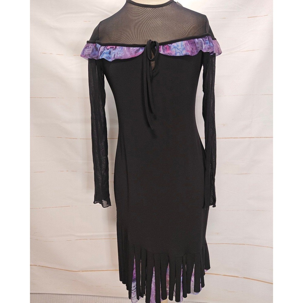 WhimsyGoth Dhzavael Couture NY Black & Purple Dress w/Mesh Sleeves & Shoulders